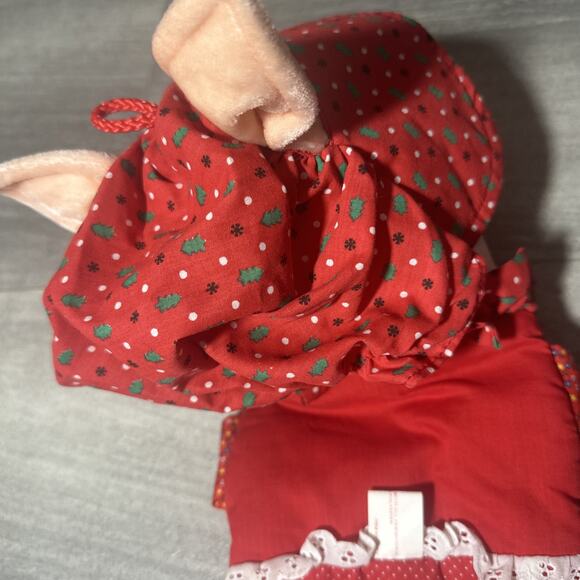 Vintage Smithy Plush Pig Christmas Stocking 18 in Quilted Red Green 80s 90s - Picture 8 of 9